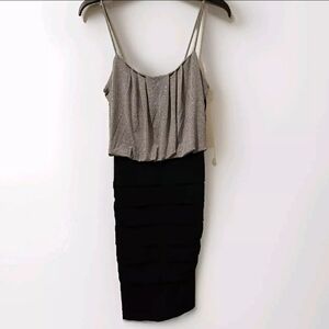 En Focus Studio Gray Sparkly Top With Black Bottom Mini Dress